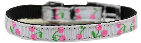 Cherries Nylon Dog Collar with classic buckle 3/8" White Size 16